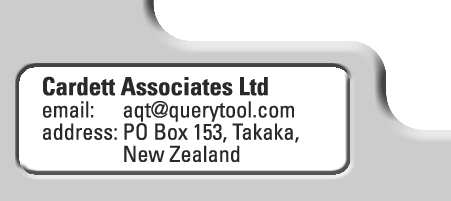 Cardett Associates, email aqt@cardett.co.nz, Address: Box 781, Wellington, New Zealand